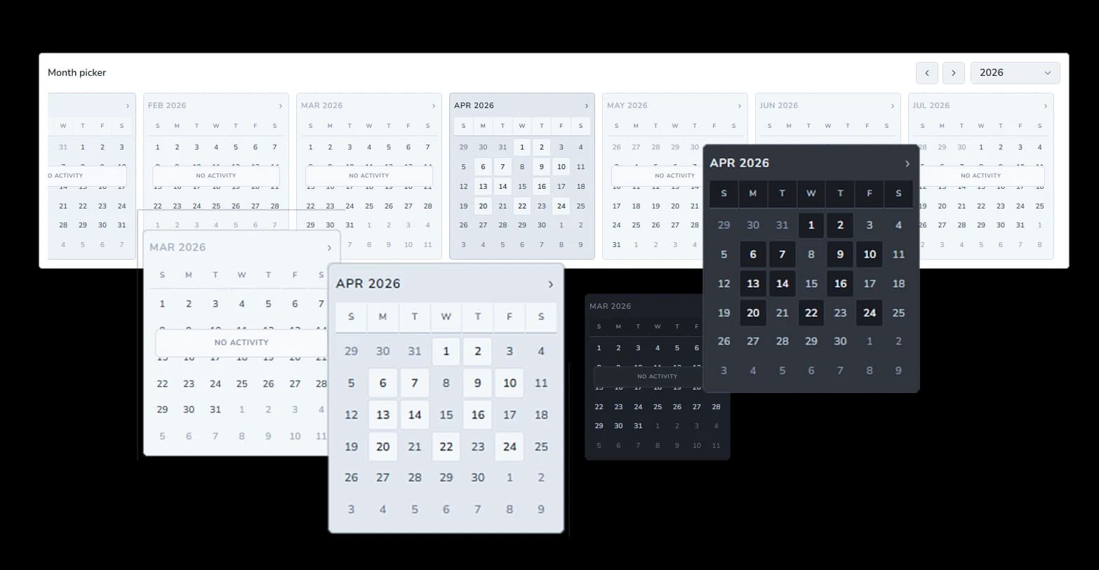 Weezpr month picker showing multiple months for navigating trading journal history